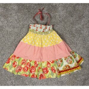 Matilda Jane Girls Size 6 Mixed Floral Tiered Halter Dress Multi Color Cotton
